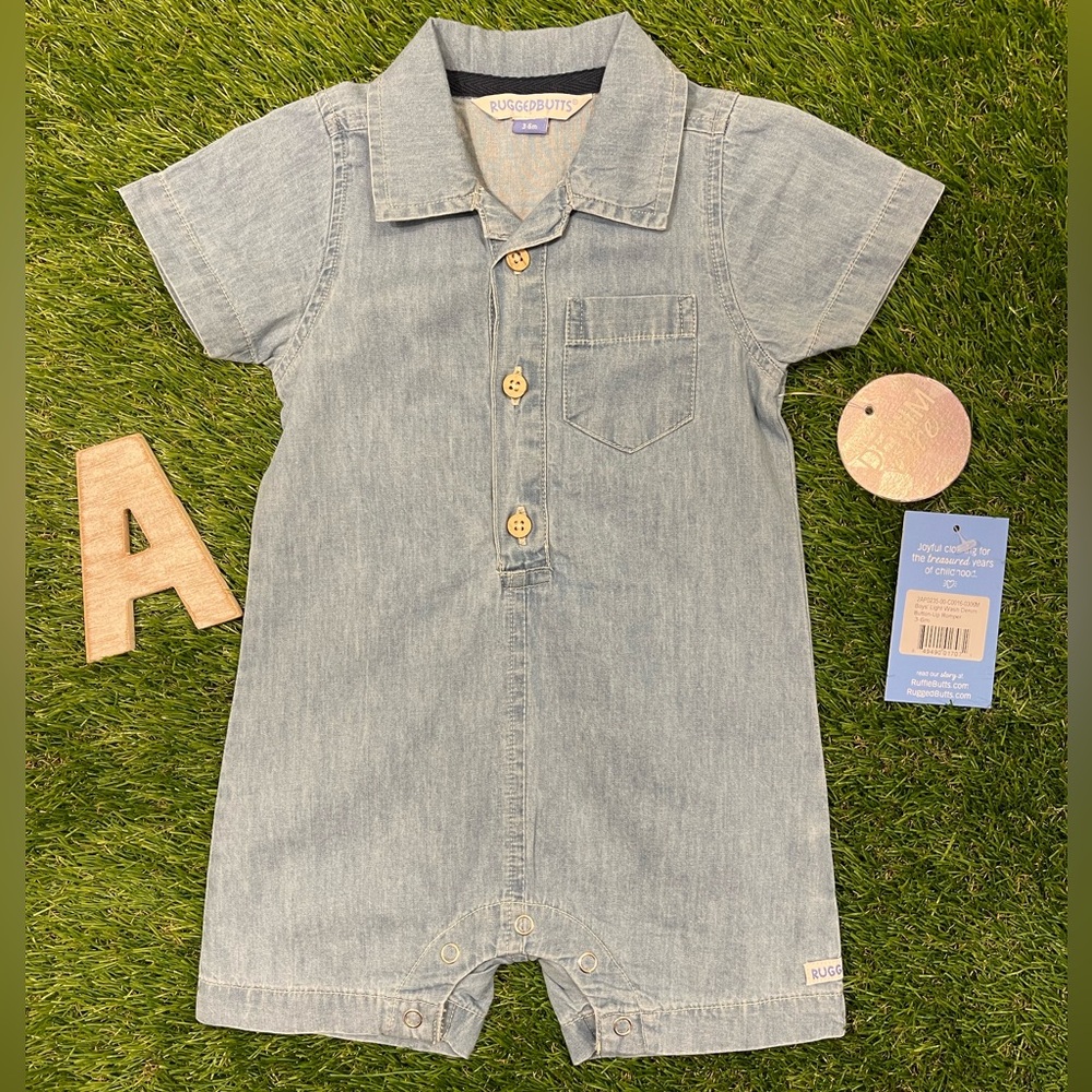 NWT Rugged Butts Light Blue Denim Romper